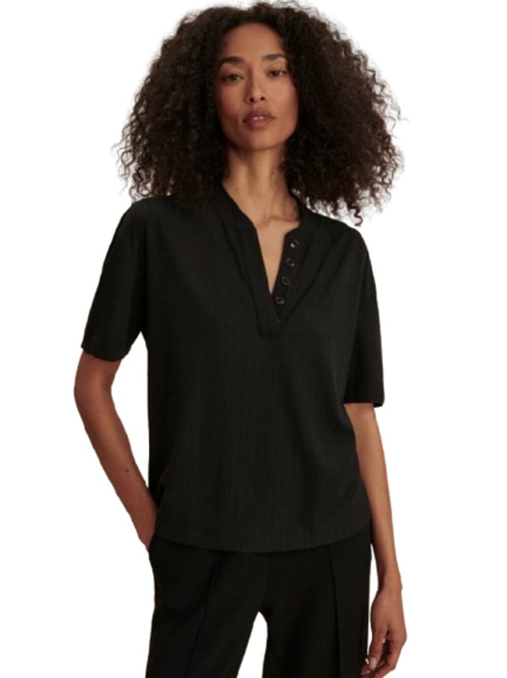 VARLEY Women's Kasey Mock Placket Rib Tee Small Black Short Sleeve NWT